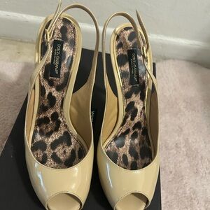 Dolce & Gabbana Cream Peep Toe Slingback Heels